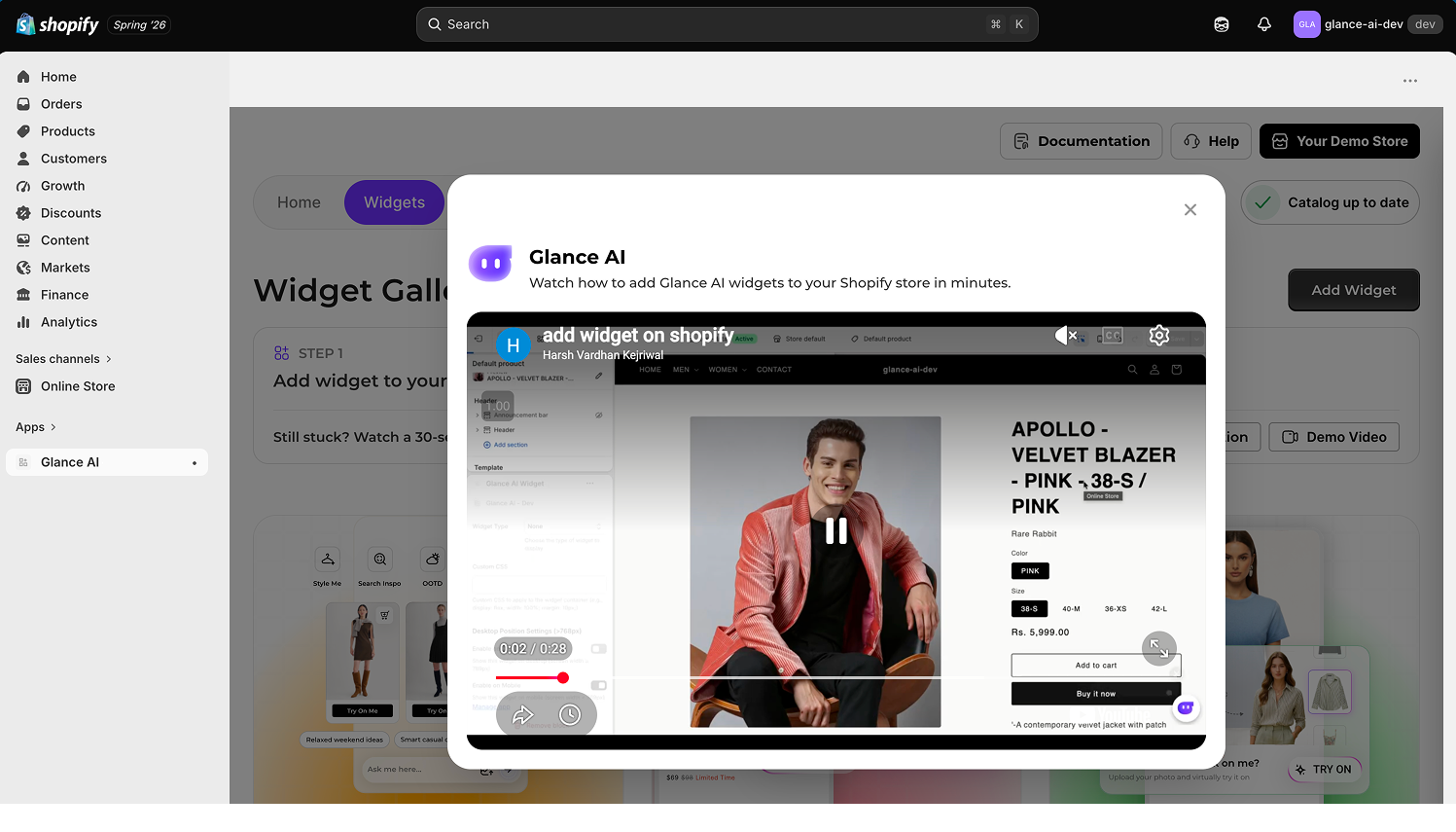 Watch the 30-second demo on adding widgets to your storefront