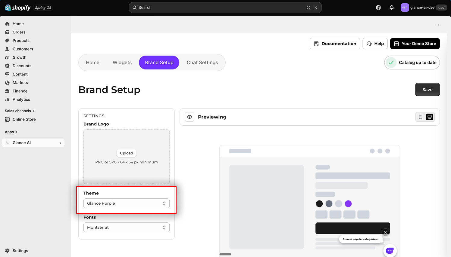 Theme selector — for example, Glance Purple