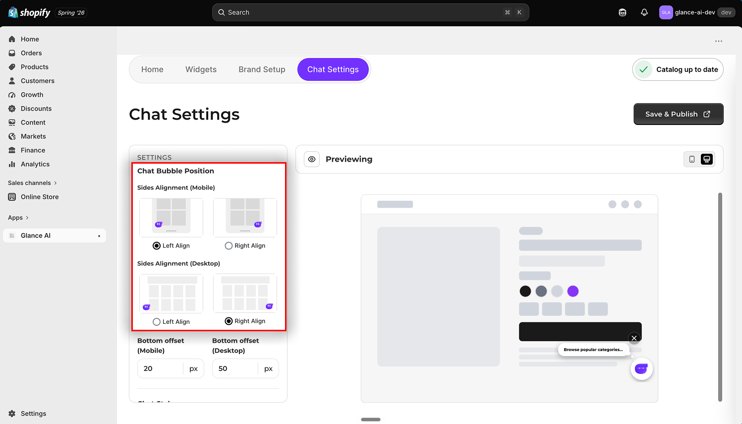 Chat Bubble Position — Sides Alignment for mobile and desktop