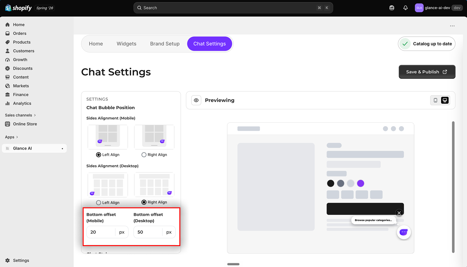 Bottom offset for mobile and desktop, in pixels
