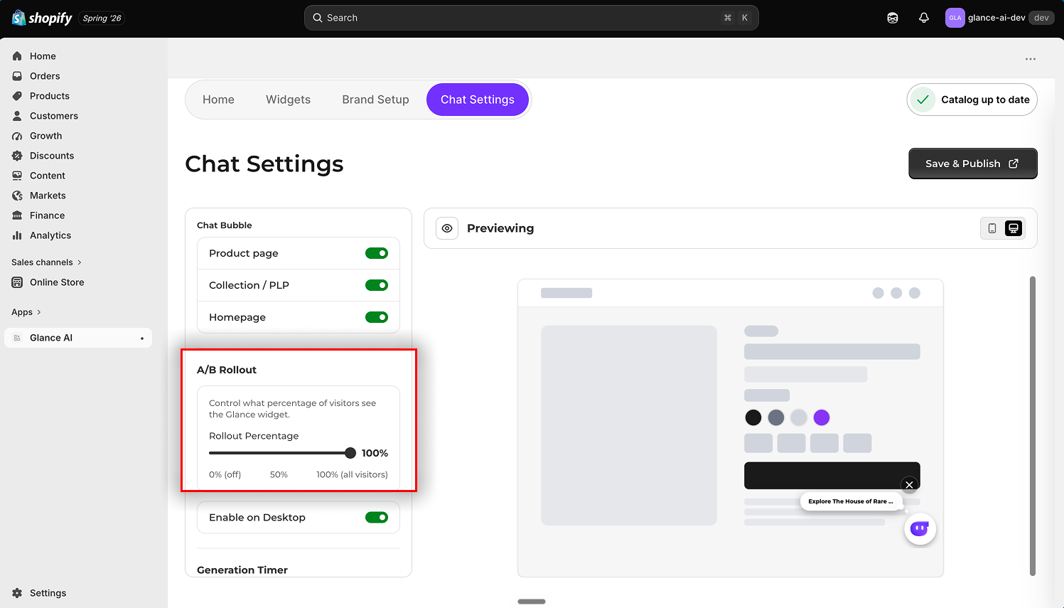 A/B Rollout — a slider from 0% to 100% of visitors