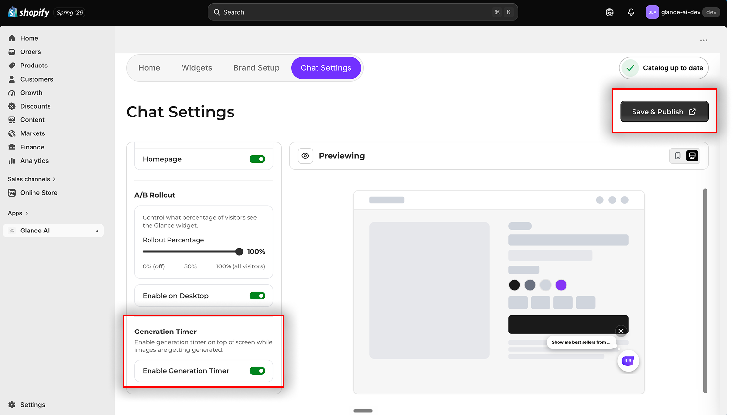The Enable Generation Timer toggle