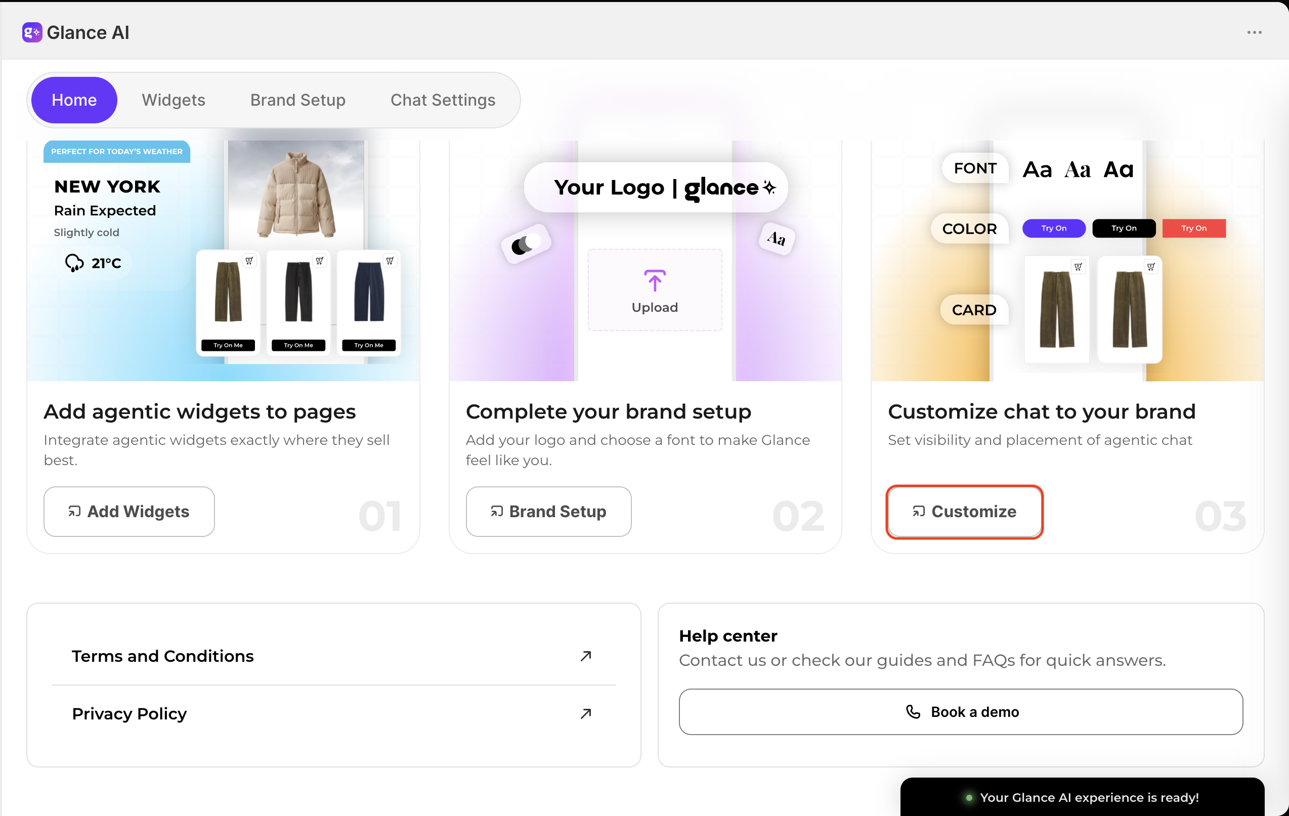 Step 2 of the three steps to go live — Customize chat